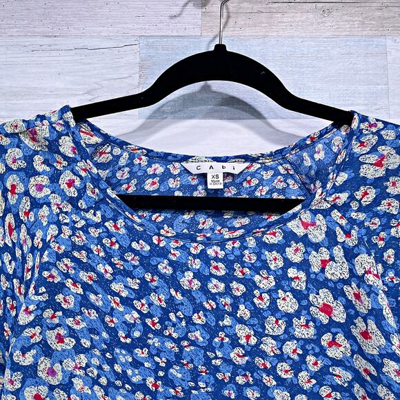 CABI Floral Crossover Button Back Top Blue Yellow Flowy Woven 299 Womens XS - Picture 2 of 7